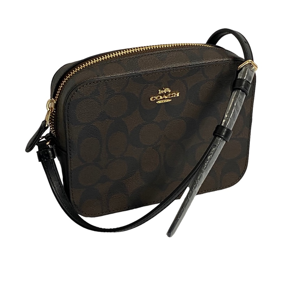 Coach Signature Canvas Mini Camera Bag for Women, Black/Brown